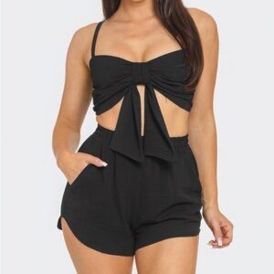 Front Bow Twisted Tie Top And Shorts Set